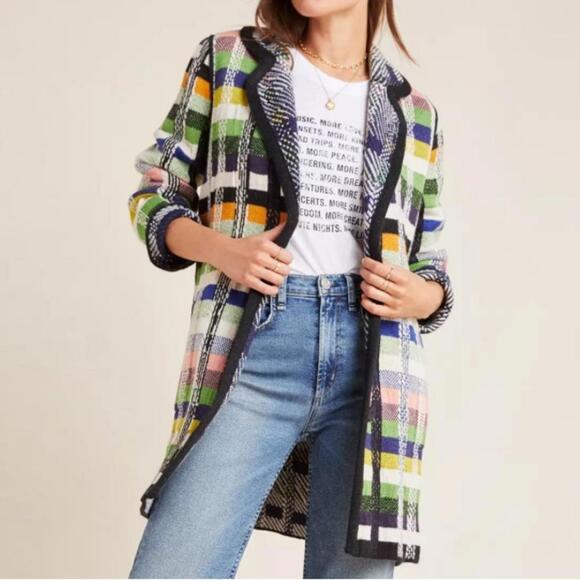 Aldo Martins Anthropologie Shanley Plaid Wool Sweater Coat multicolor | Size M - Picture 2 of 9